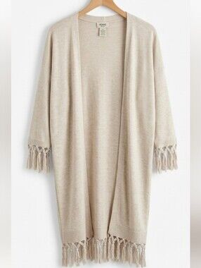 Monroe & Main Neutral Fringe Duster Cardigan